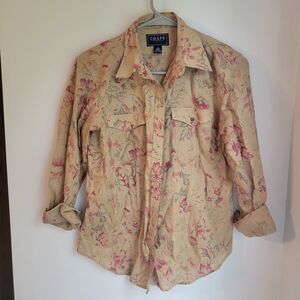 Women's Chaps Tan Floral Button Down Up Size Small S
